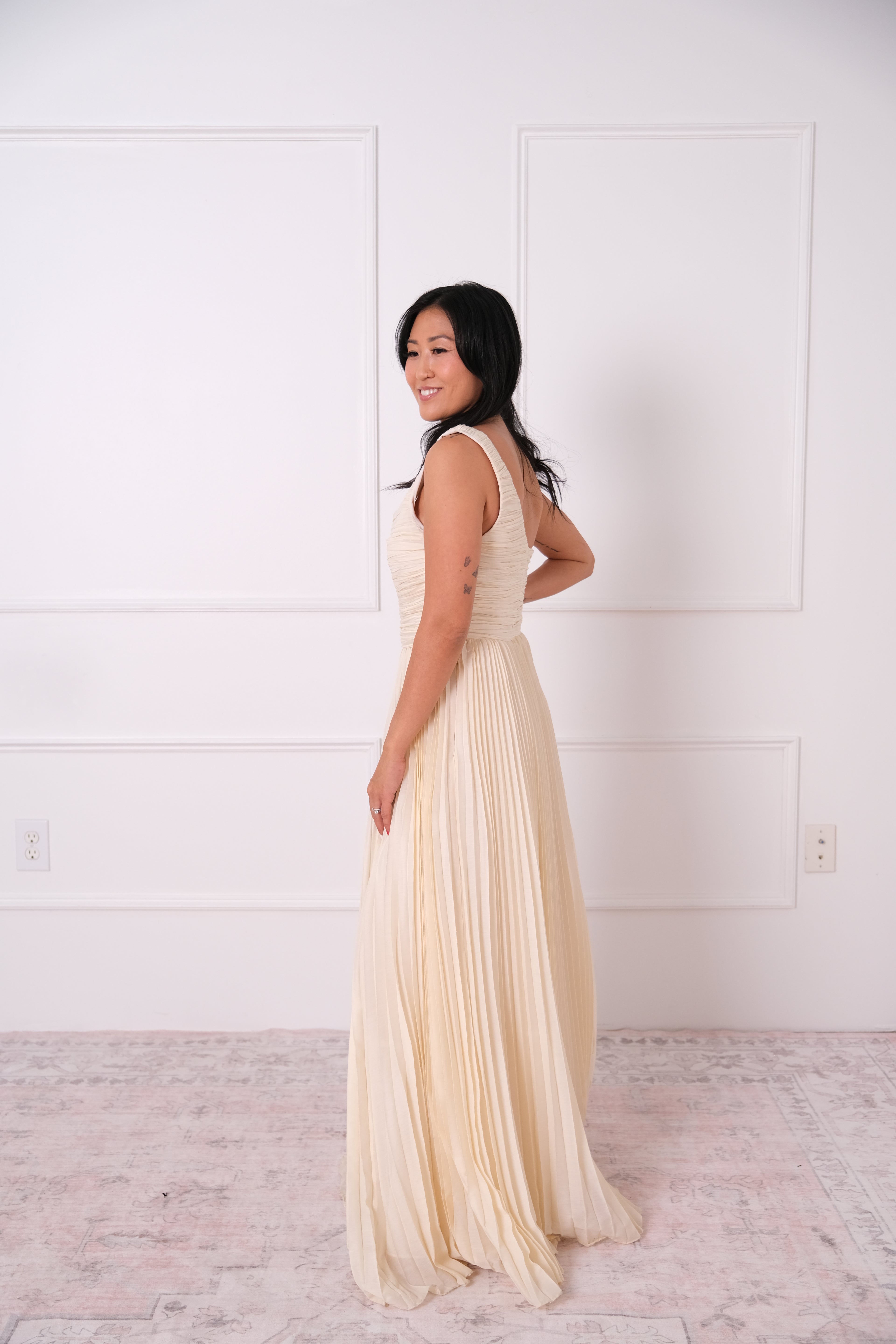 One-Shoulder Pleated Maxi