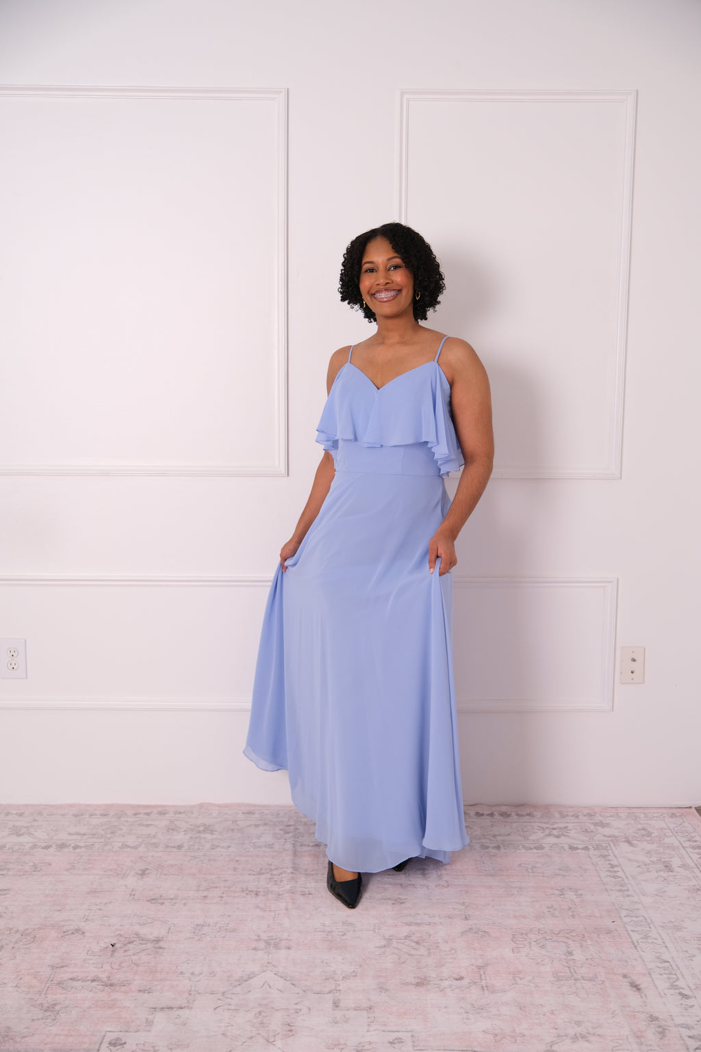 Soft Blue Ruffle Maxi Dress
