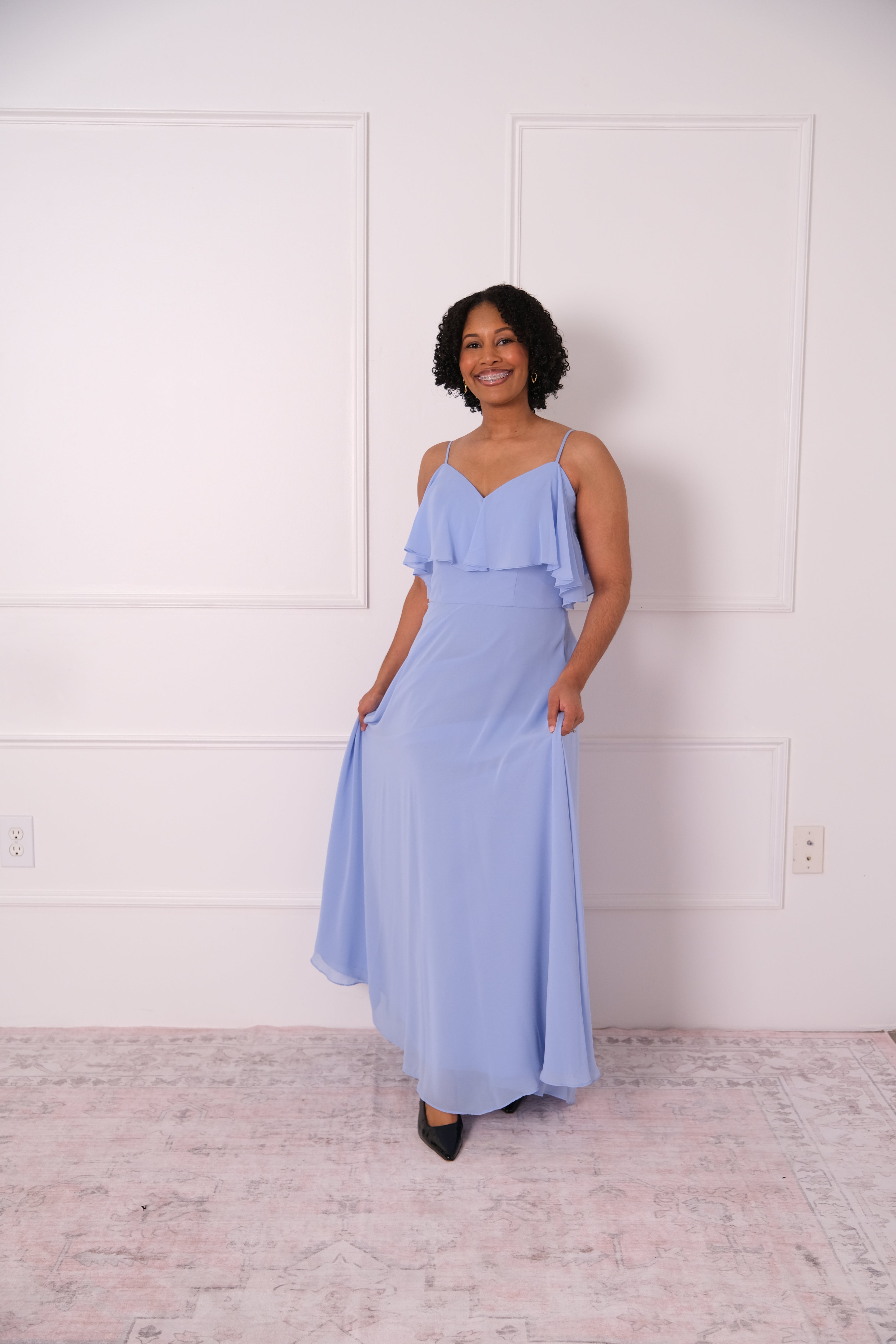 Soft Blue Ruffle Maxi Dress