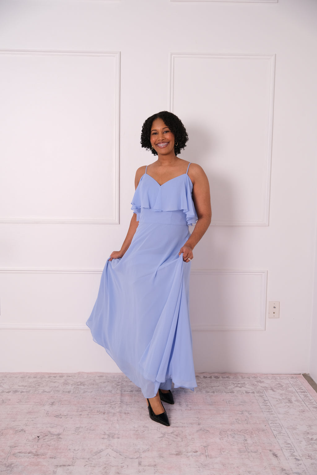 Soft Blue Ruffle Maxi Dress
