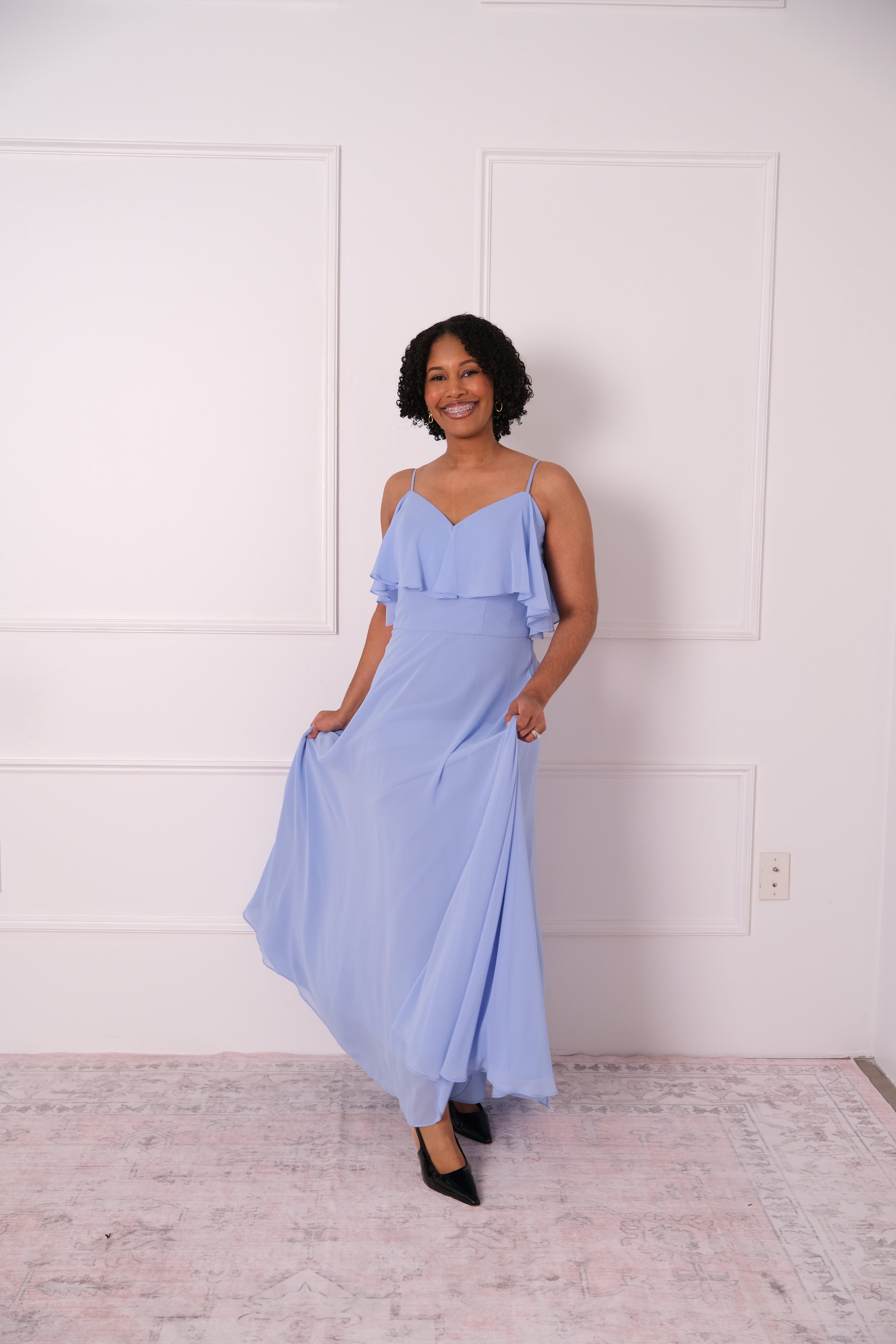 Soft Blue Ruffle Maxi Dress