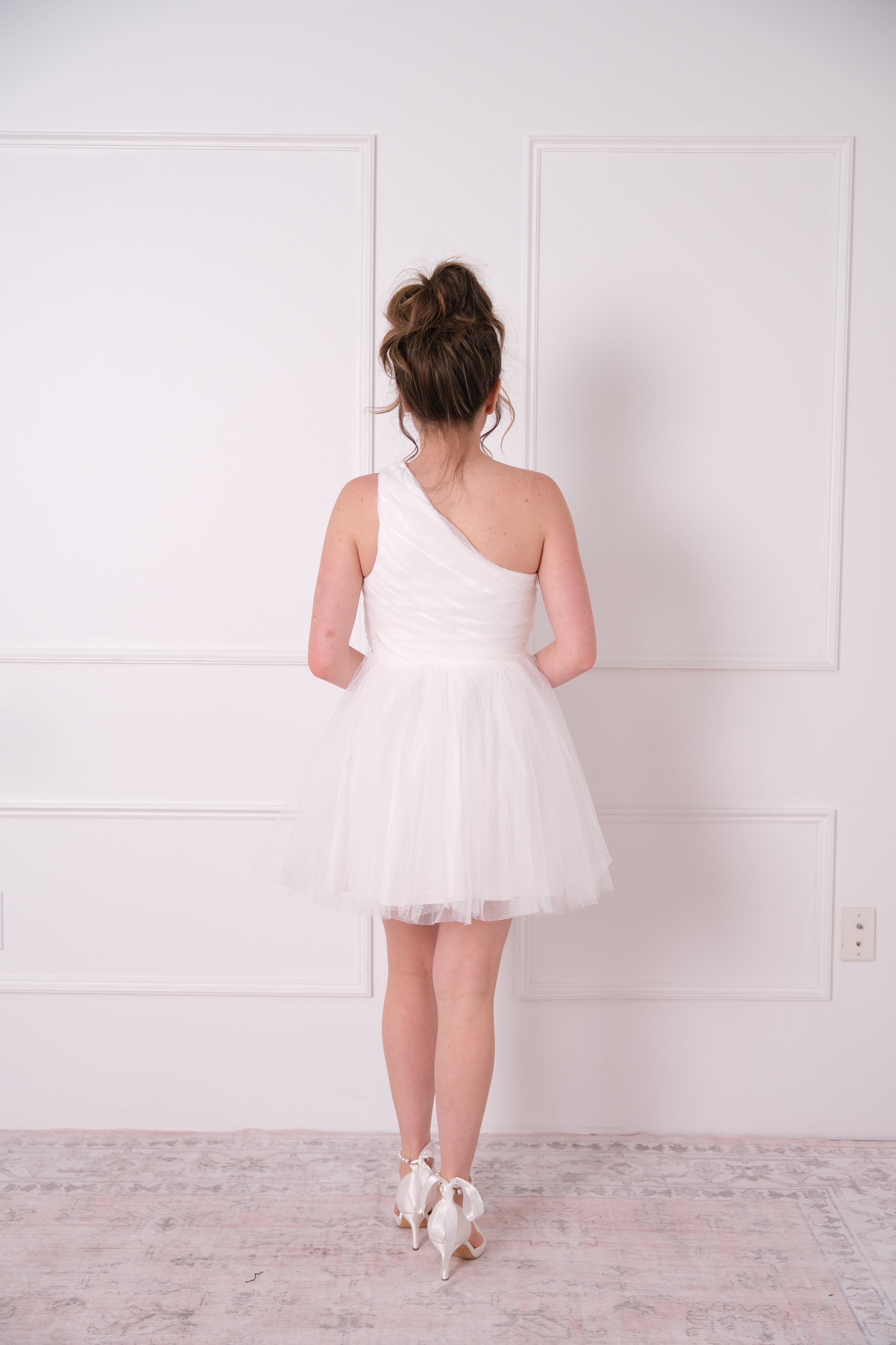 Just Married Tulle One-Shoulder Mini