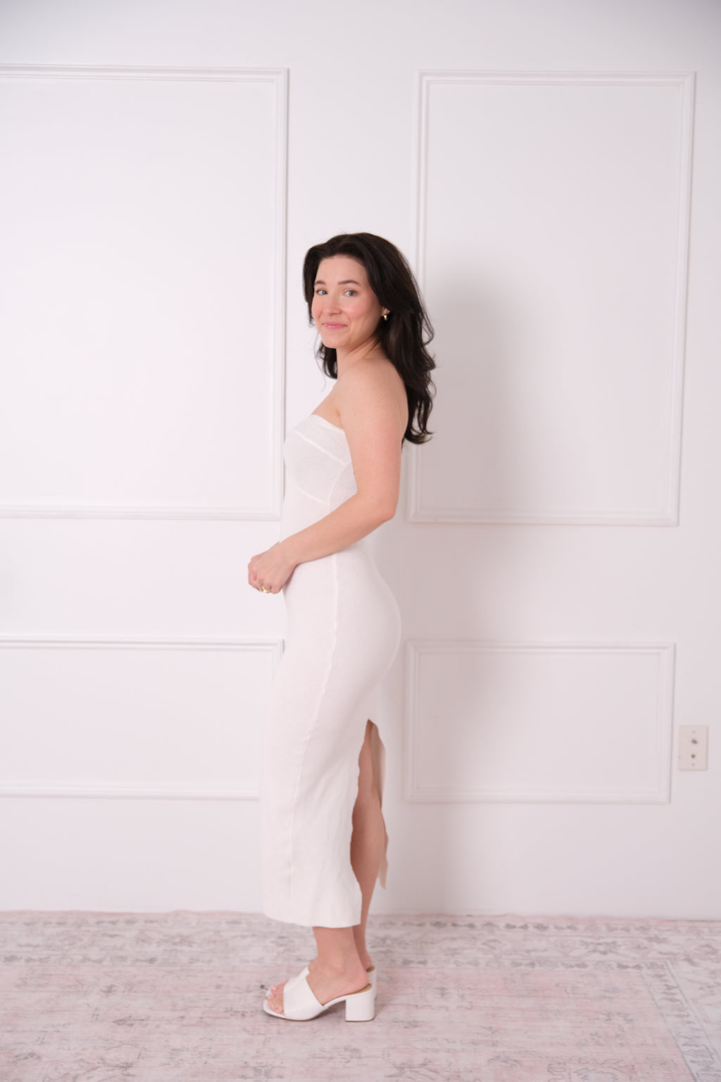Strapless Ribbed Midi