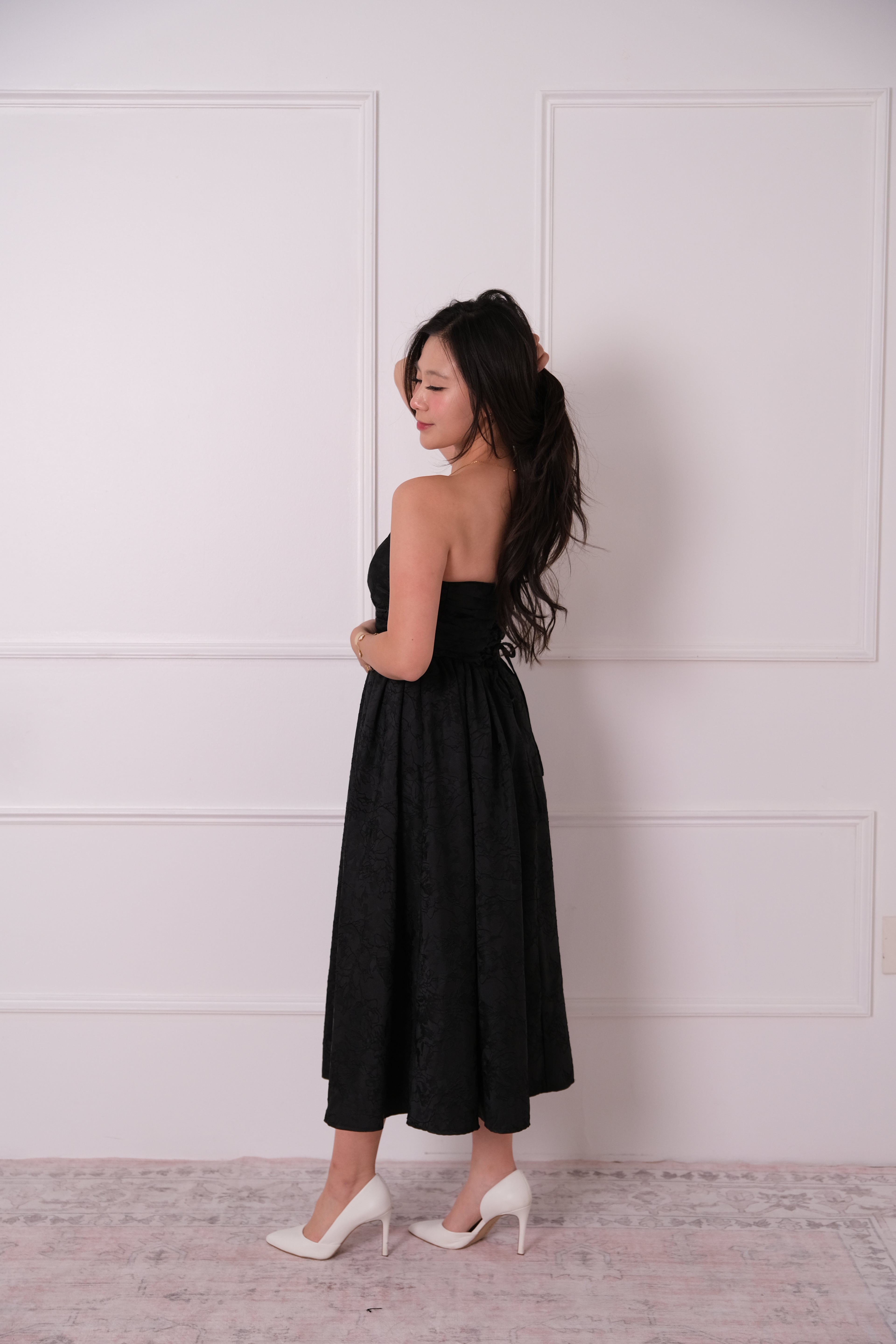 Midnight Garden Strapless Midi Dress