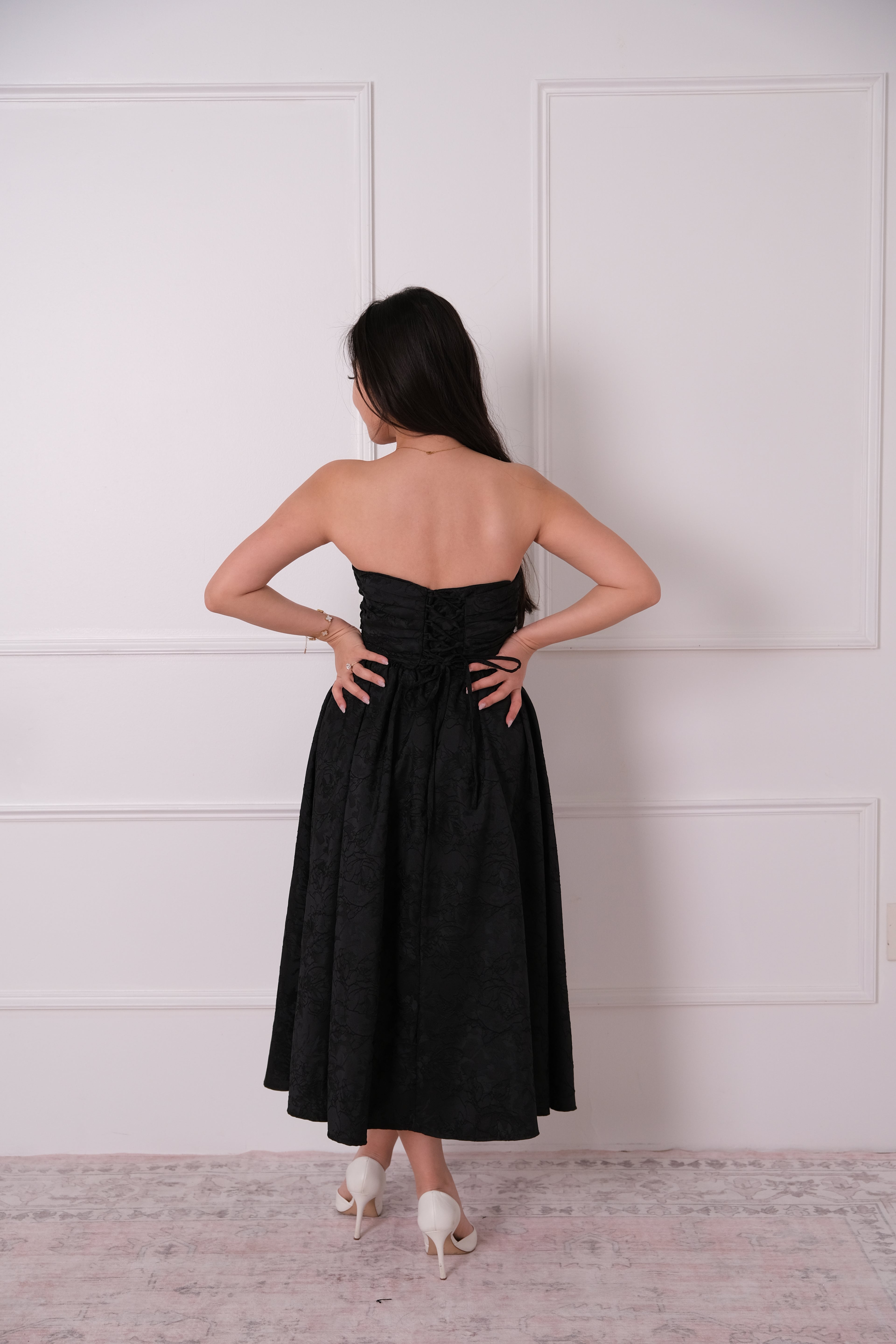 Midnight Garden Strapless Midi Dress