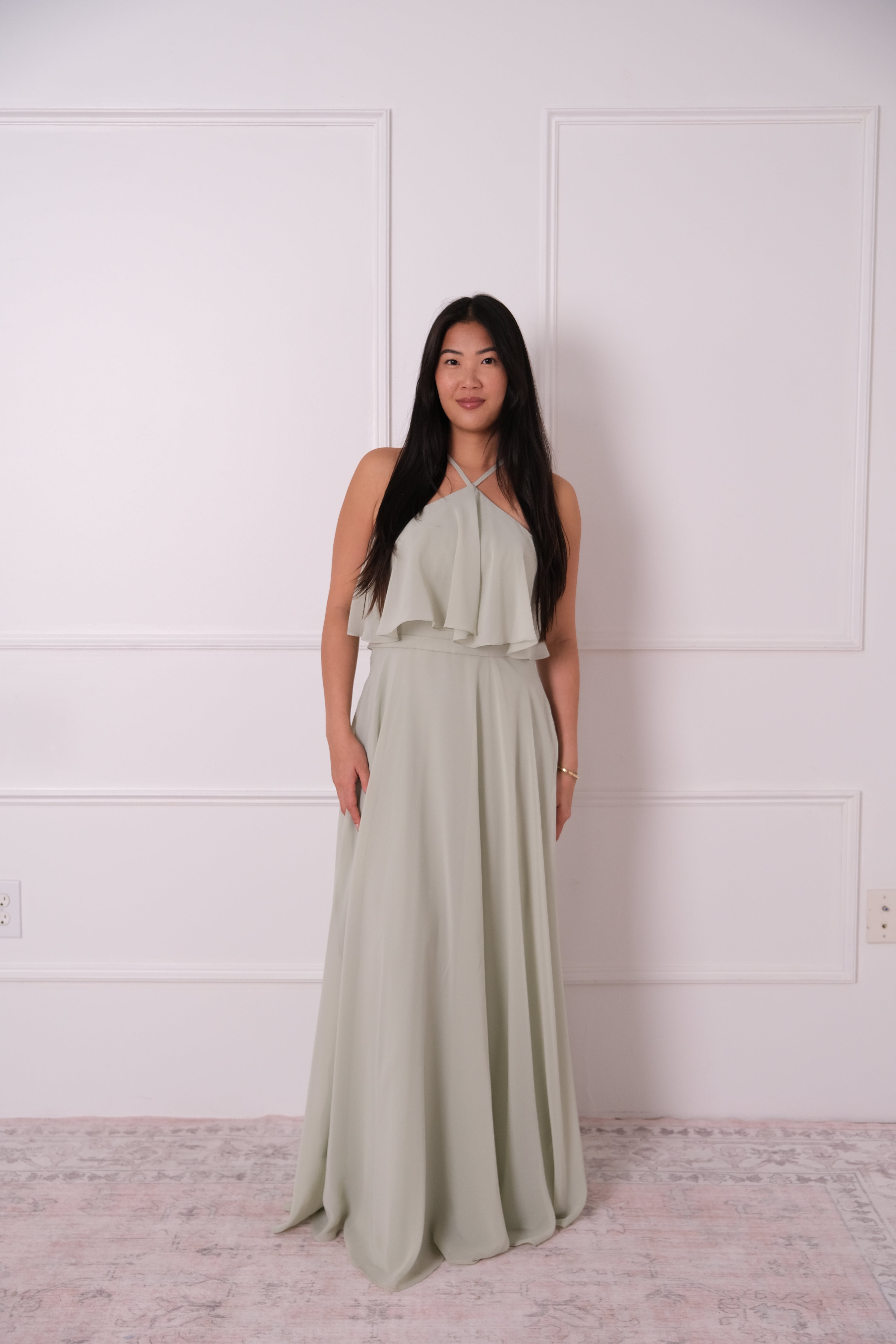 Soft Sage Halter Chiffon Gown