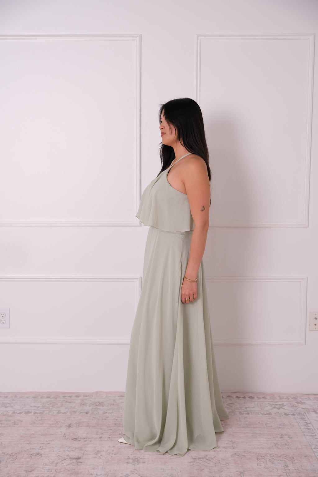 Soft Sage Halter Chiffon Gown