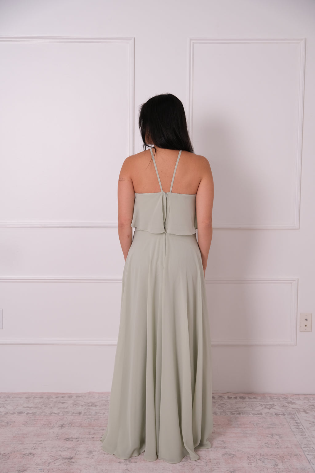 Soft Sage Halter Chiffon Gown