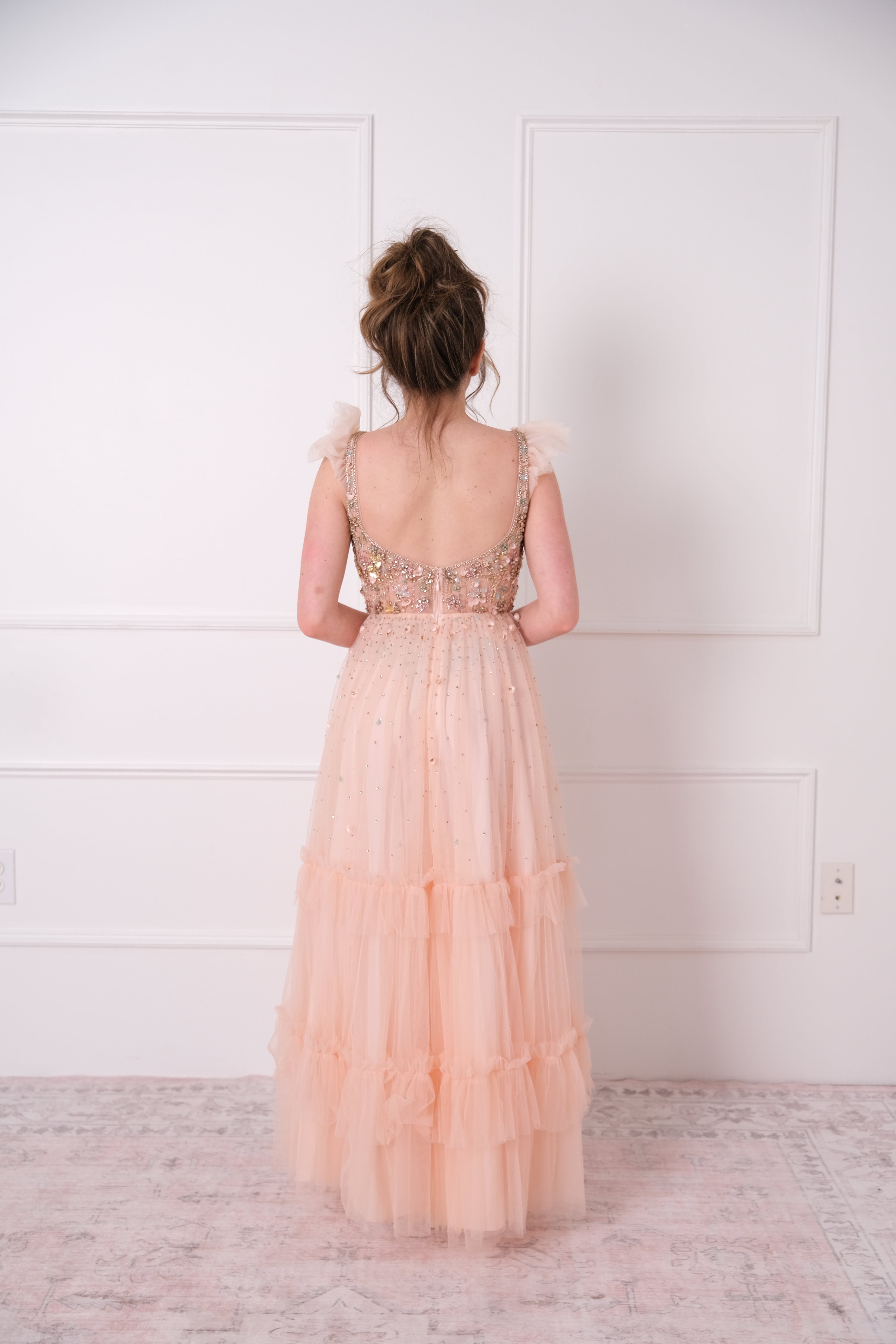 Mac Duggal Apricot Beaded A-Line Formal Gown