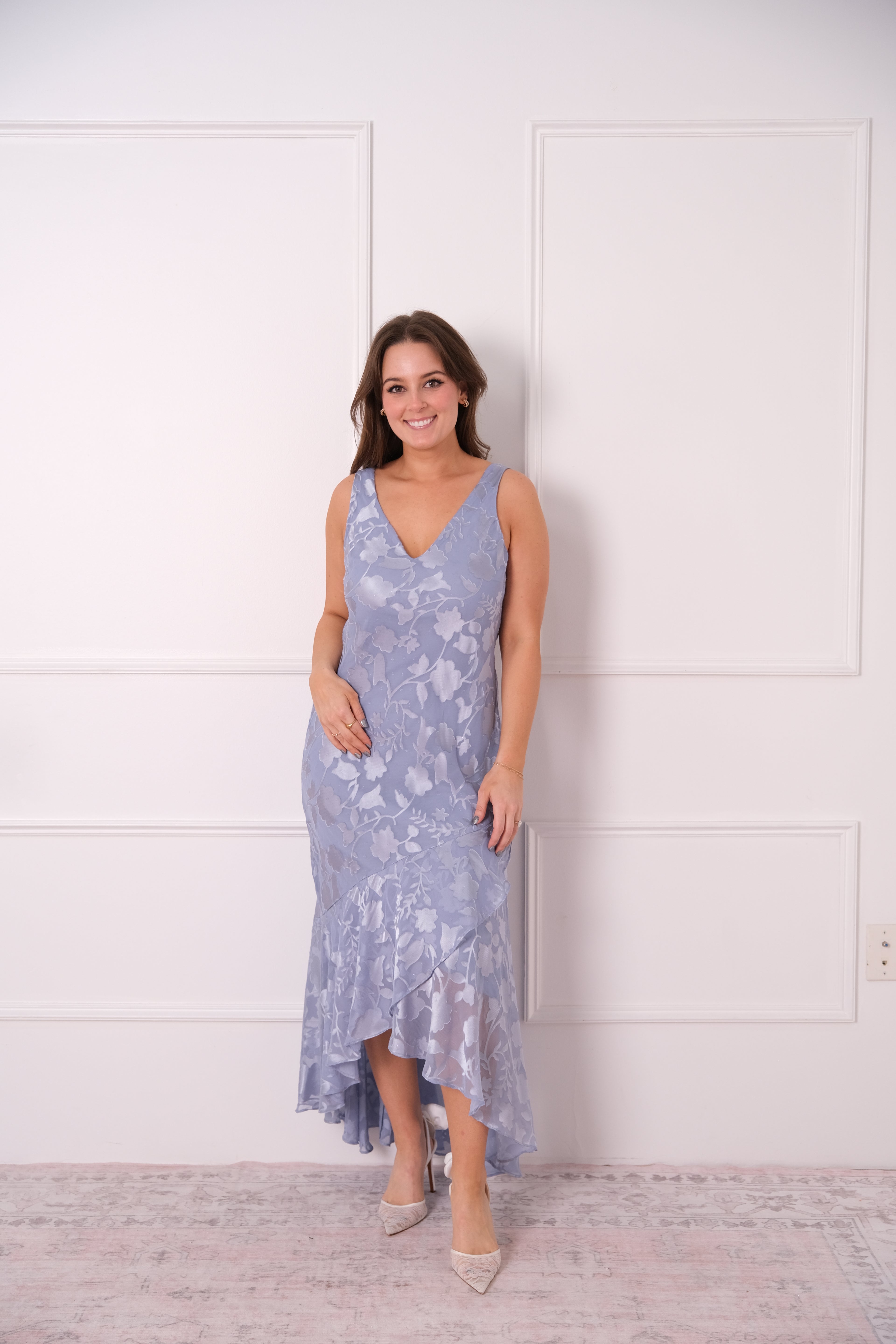 Dusty Blue Floral Burnout Midi