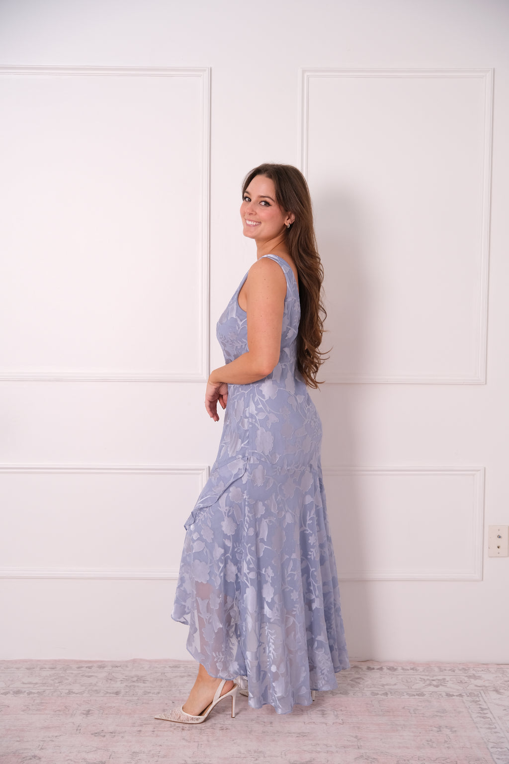 Dusty Blue Floral Burnout Midi