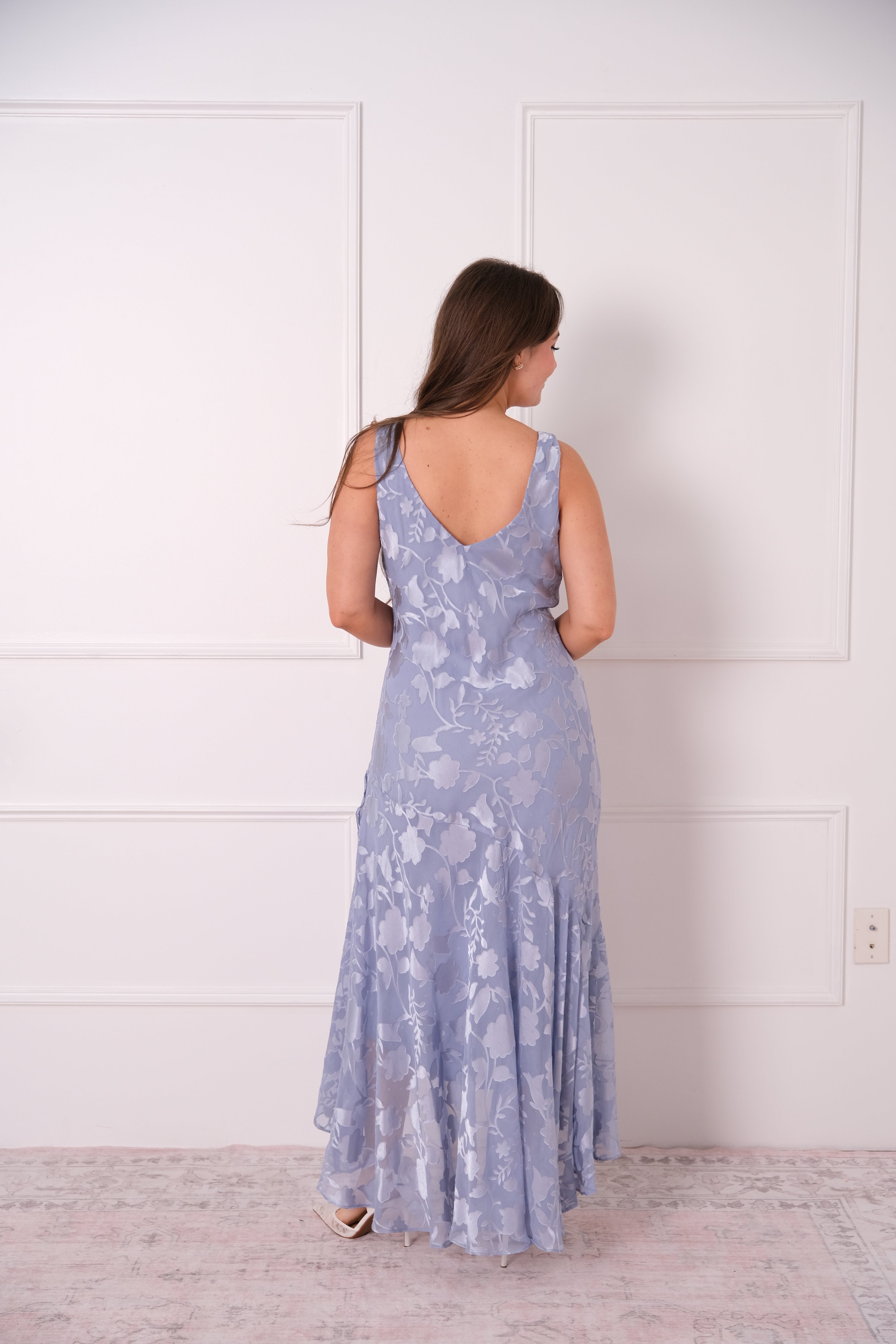 Dusty Blue Floral Burnout Midi