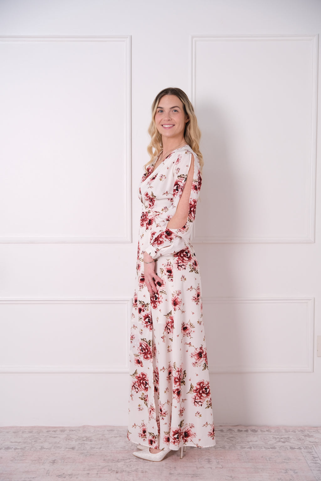 Ivory Floral Wrap-Style Maxi