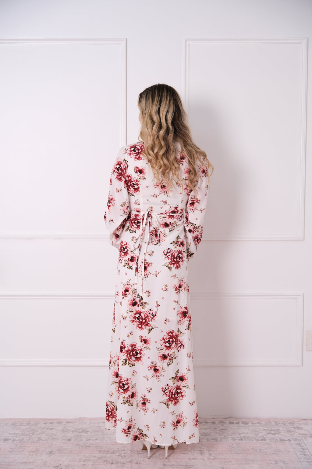 Ivory Floral Wrap-Style Maxi