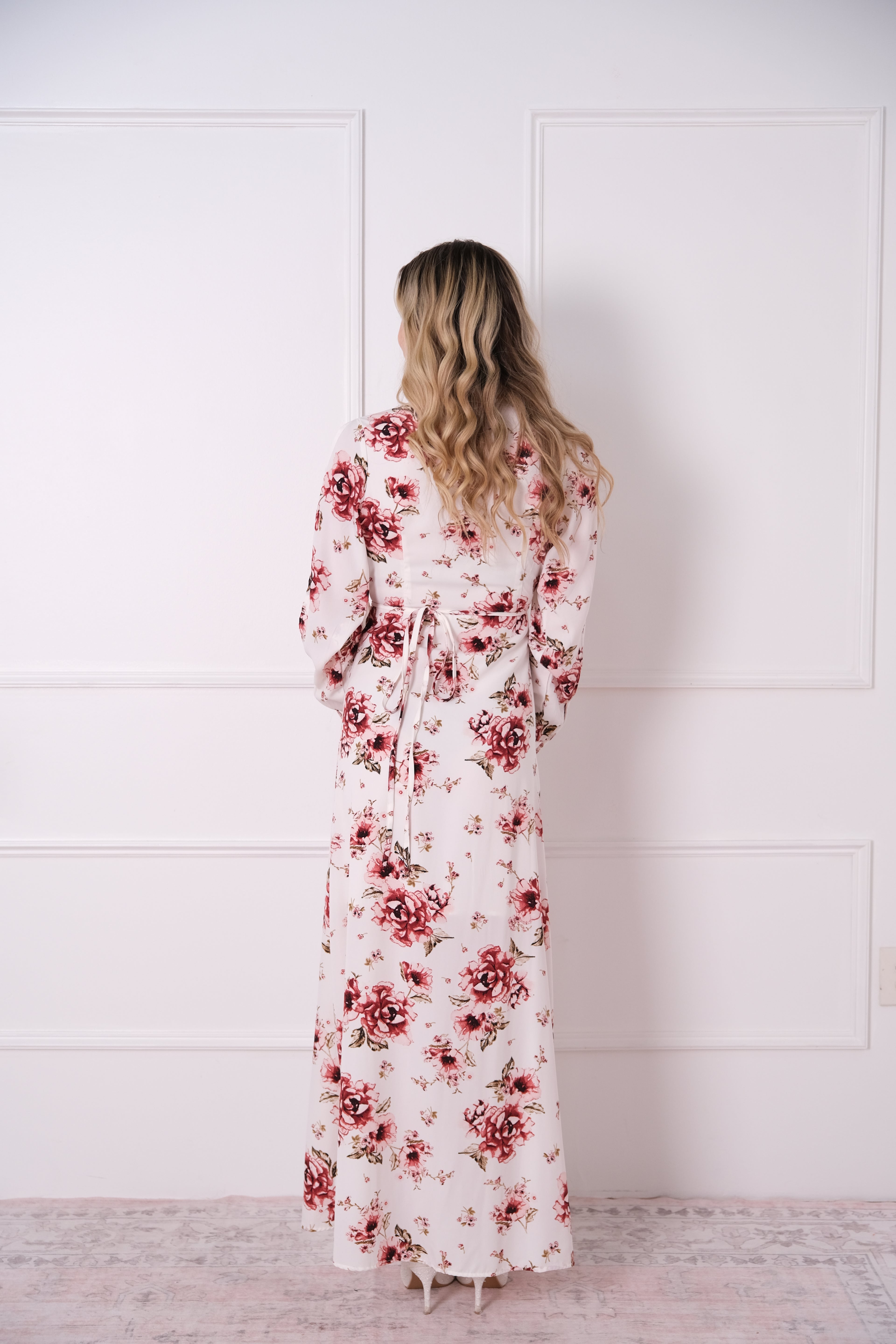Ivory Floral Wrap-Style Maxi