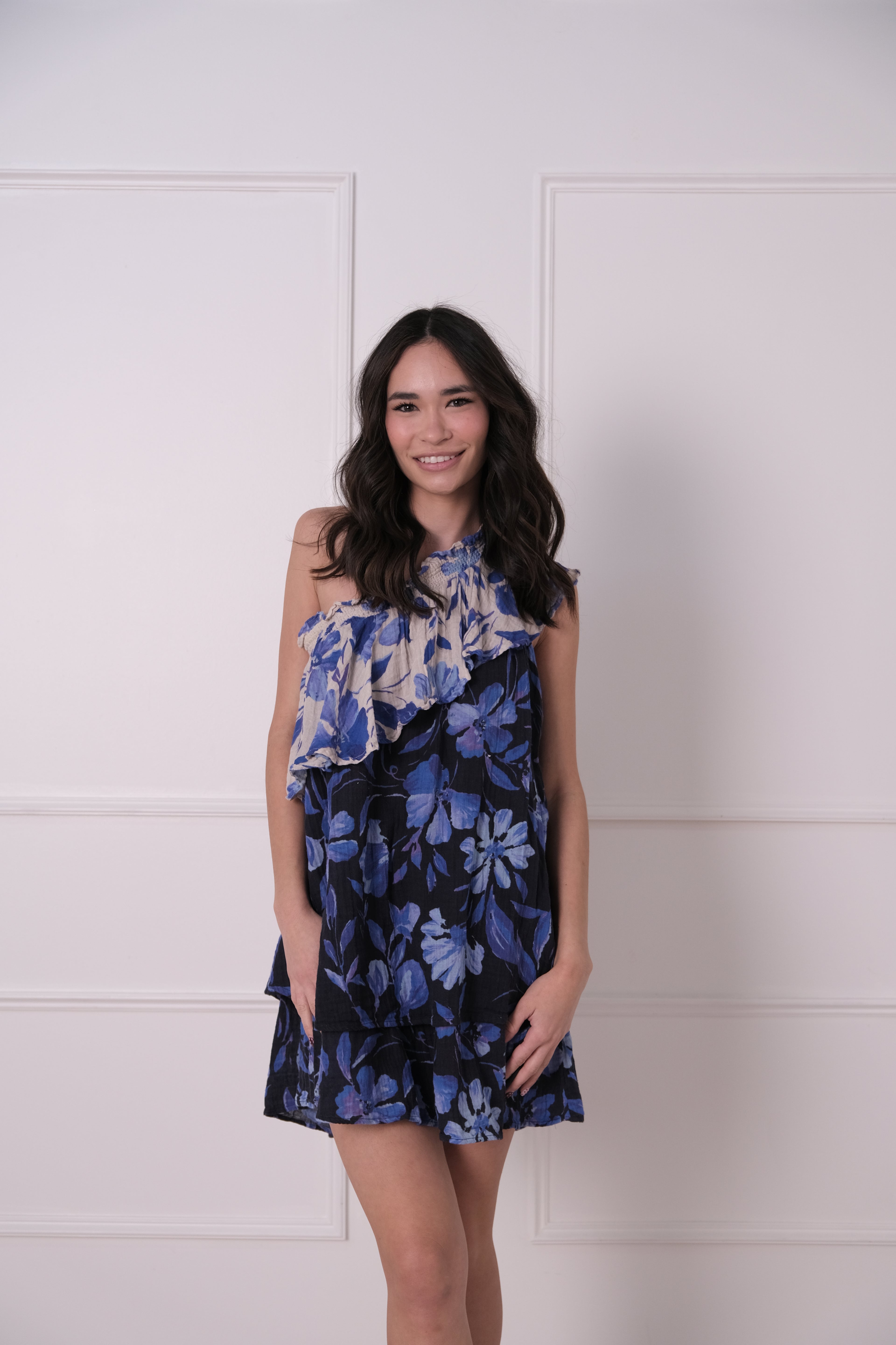Floral One-Shoulder Ruffle Dress