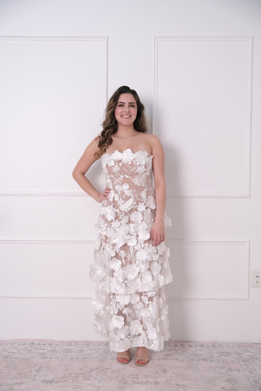 Elliatt Selene Strapless 3D Floral Lace Tiered Maxi