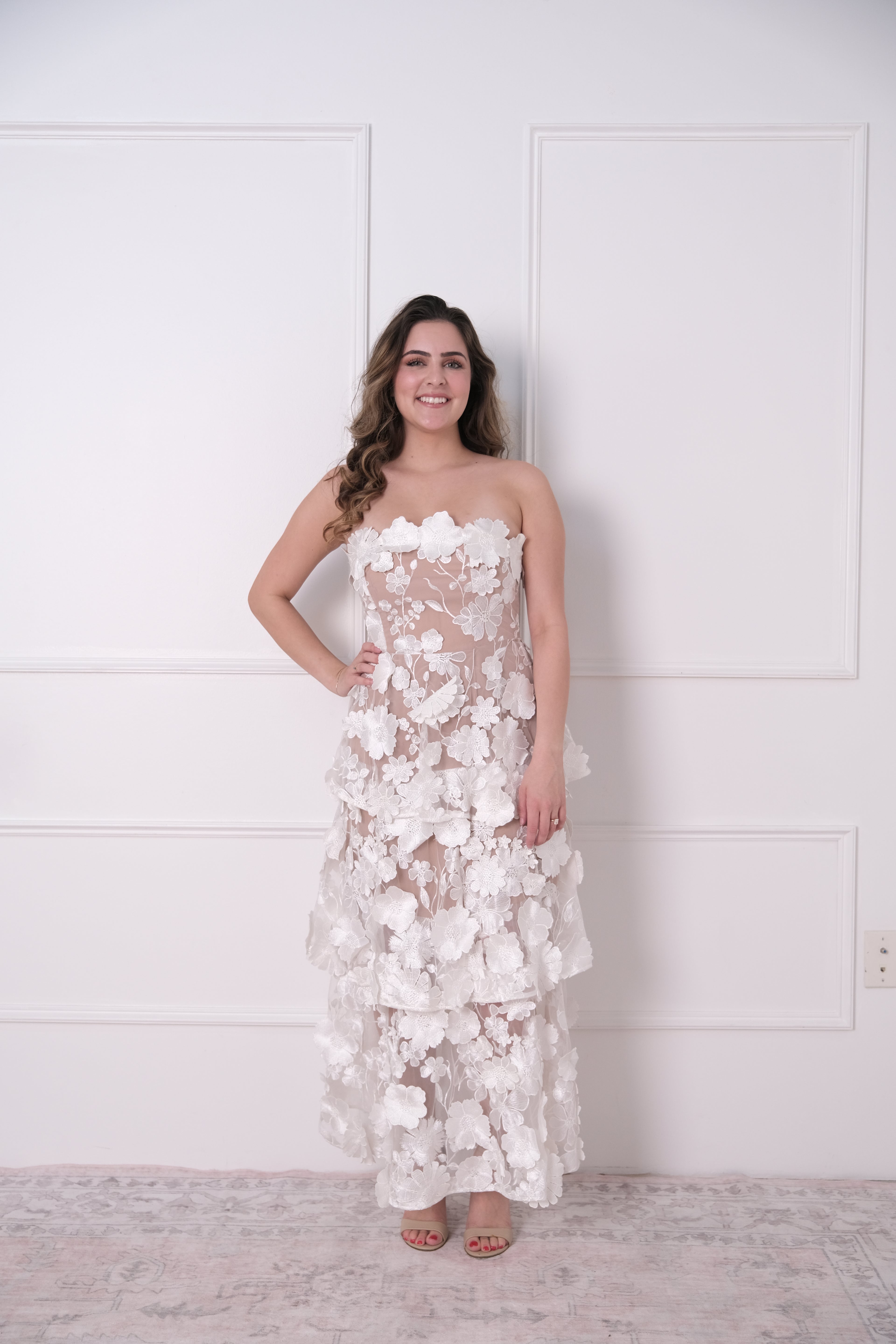 Elliatt Selene Strapless 3D Floral Lace Tiered Maxi