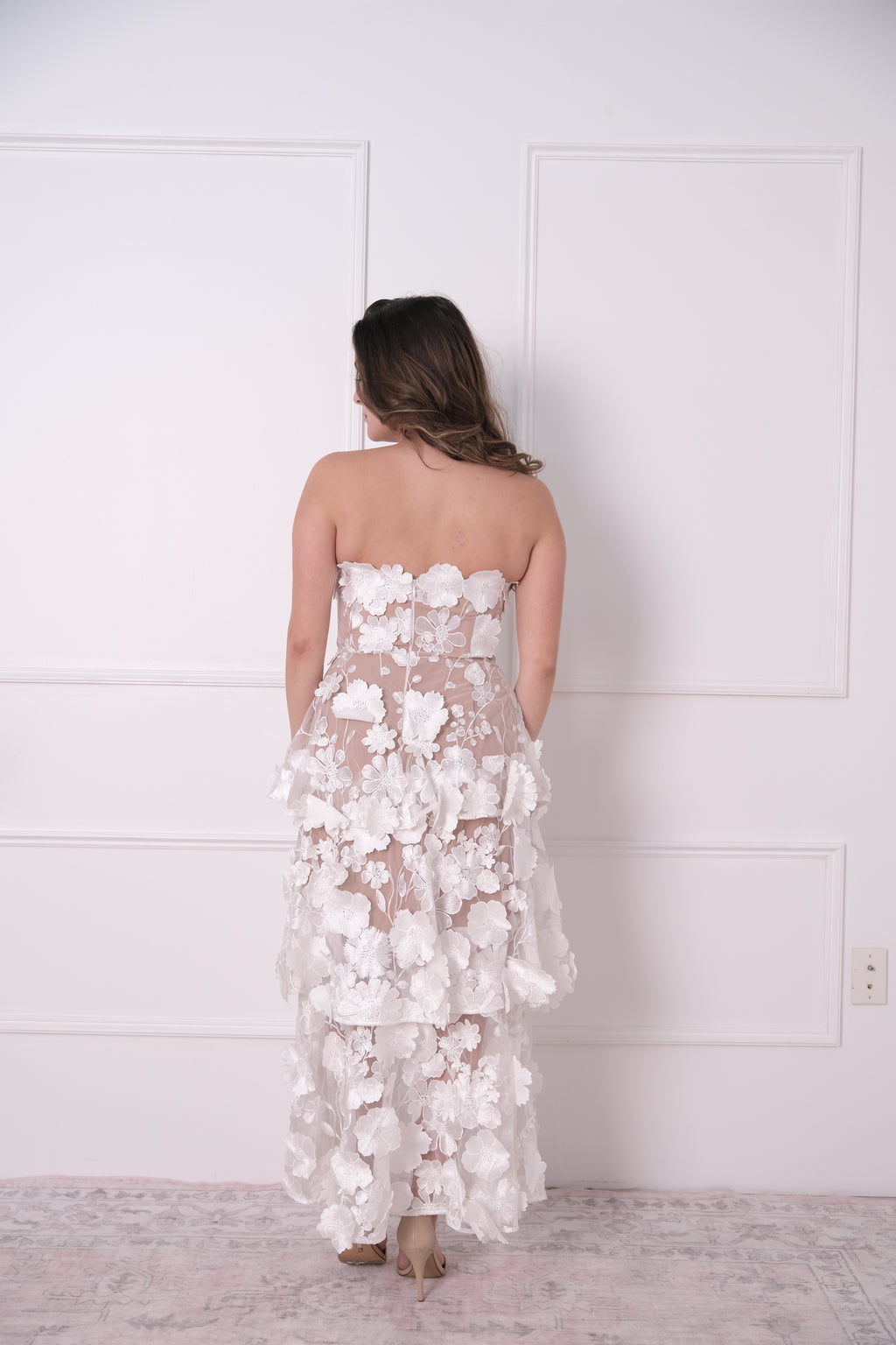 Elliatt Selene Strapless 3D Floral Lace Tiered Maxi