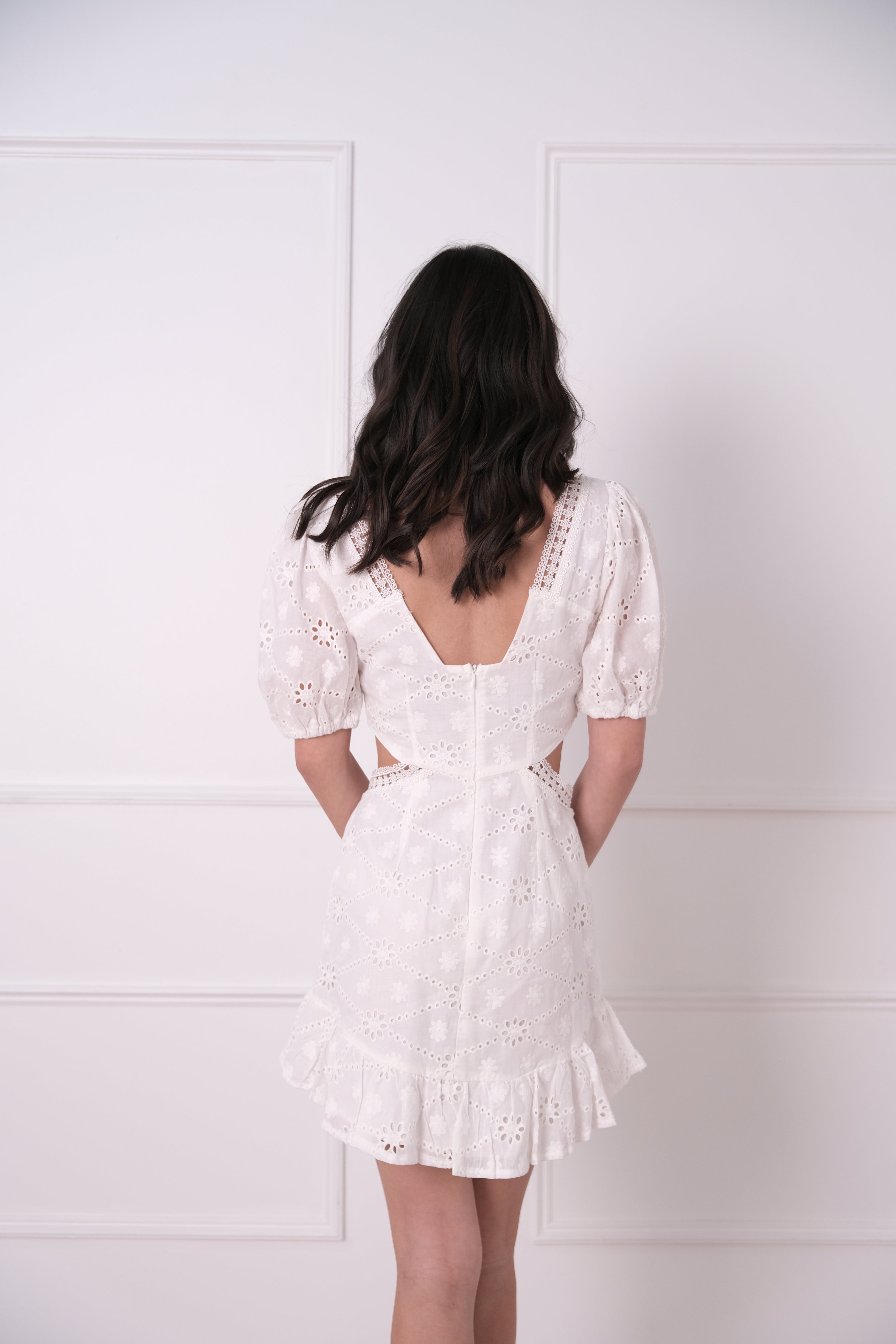 Santorini Sunset Puff Sleeve Cut-Out Eyelet Mini