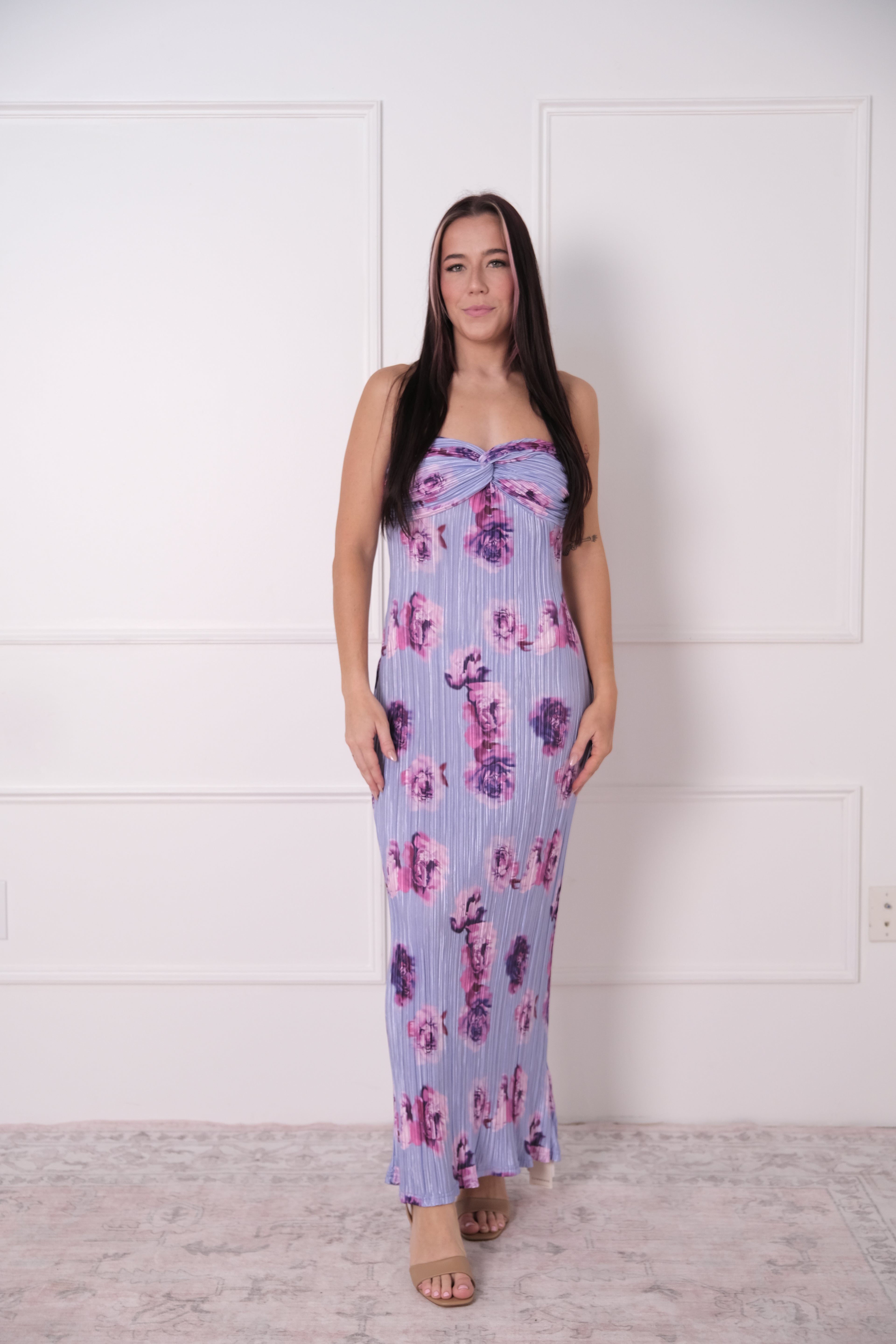 Floral Plisse Twist Midi