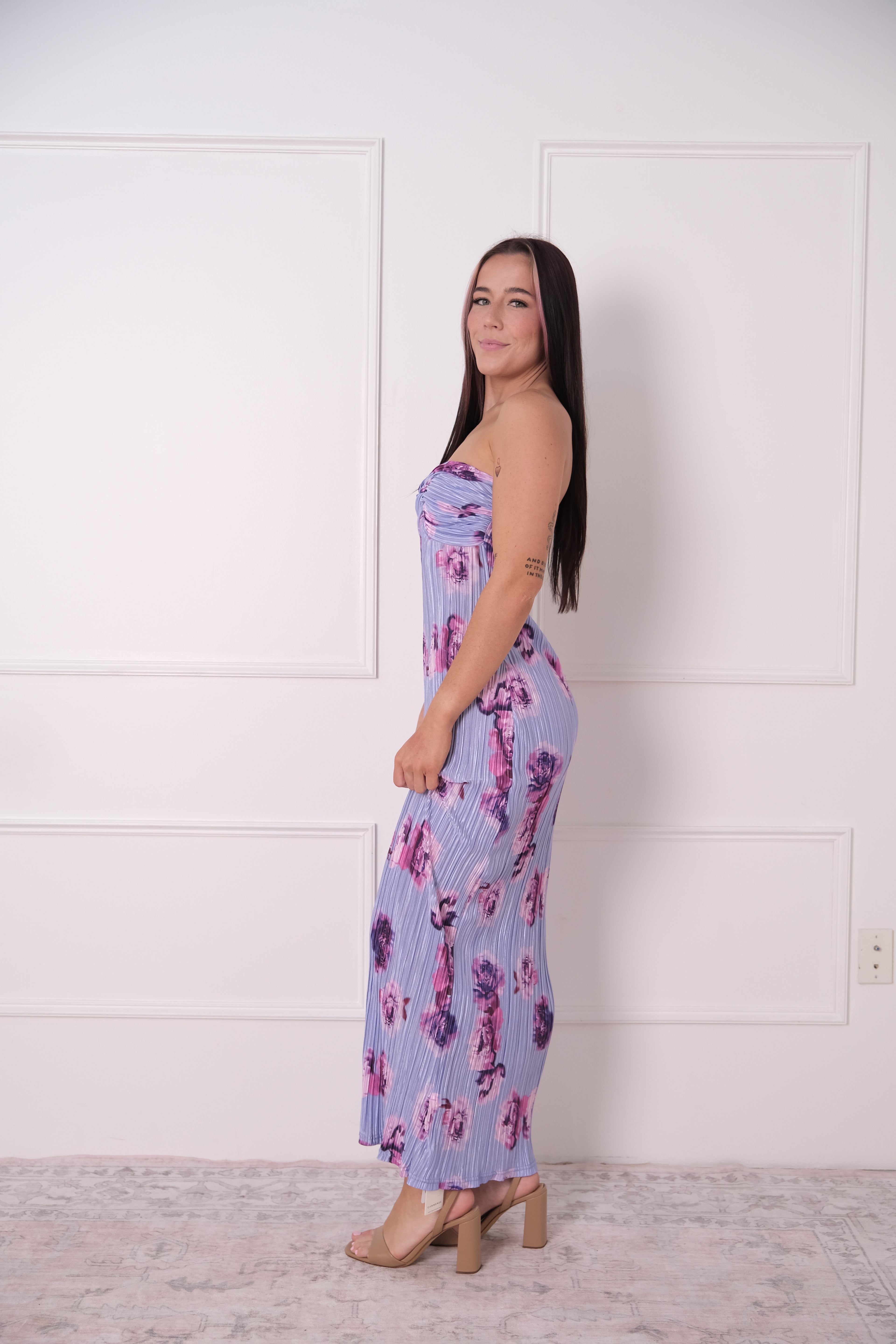 Floral Plisse Twist Midi