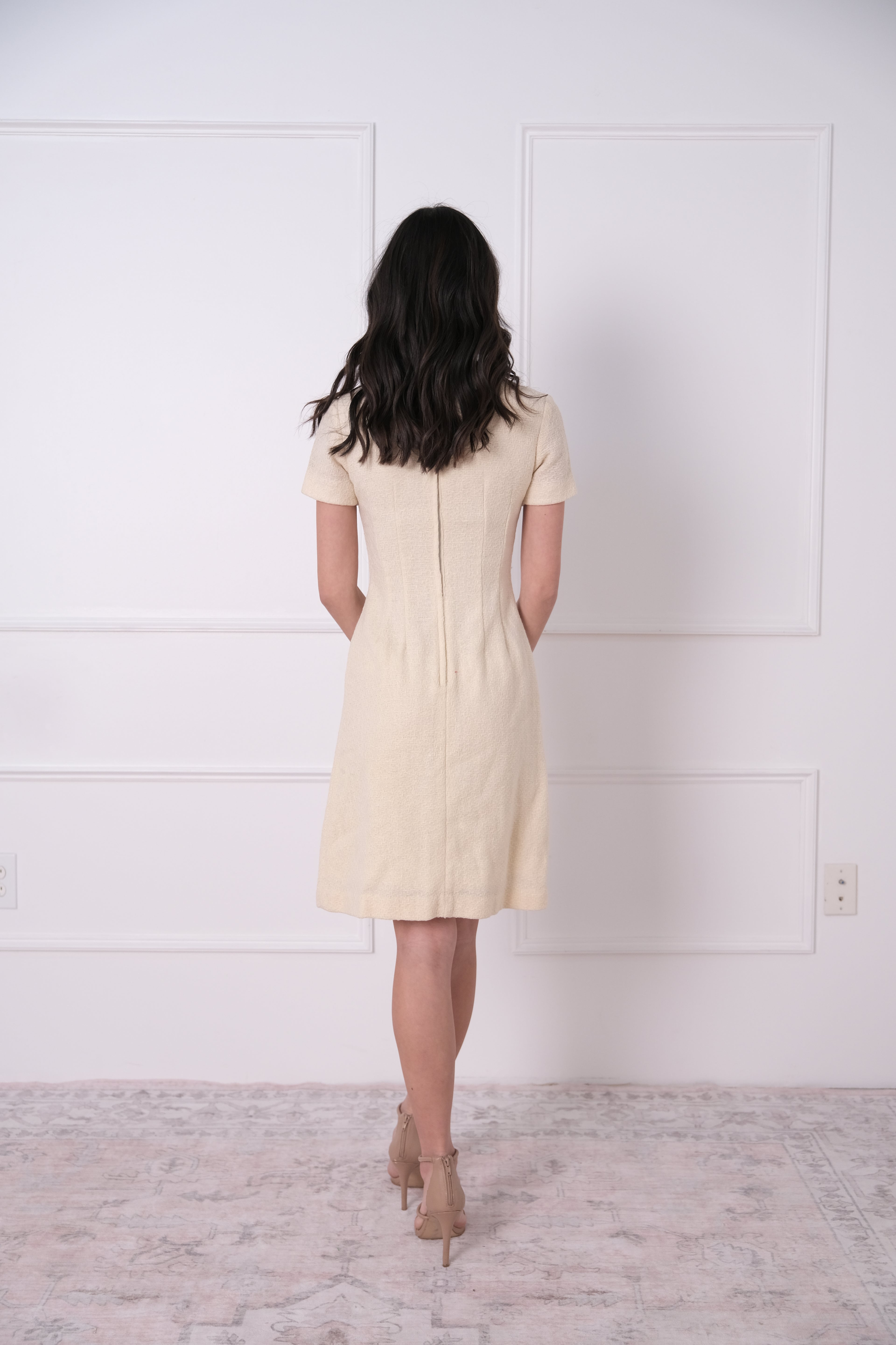 Vintage Cream Textured Shift Dress