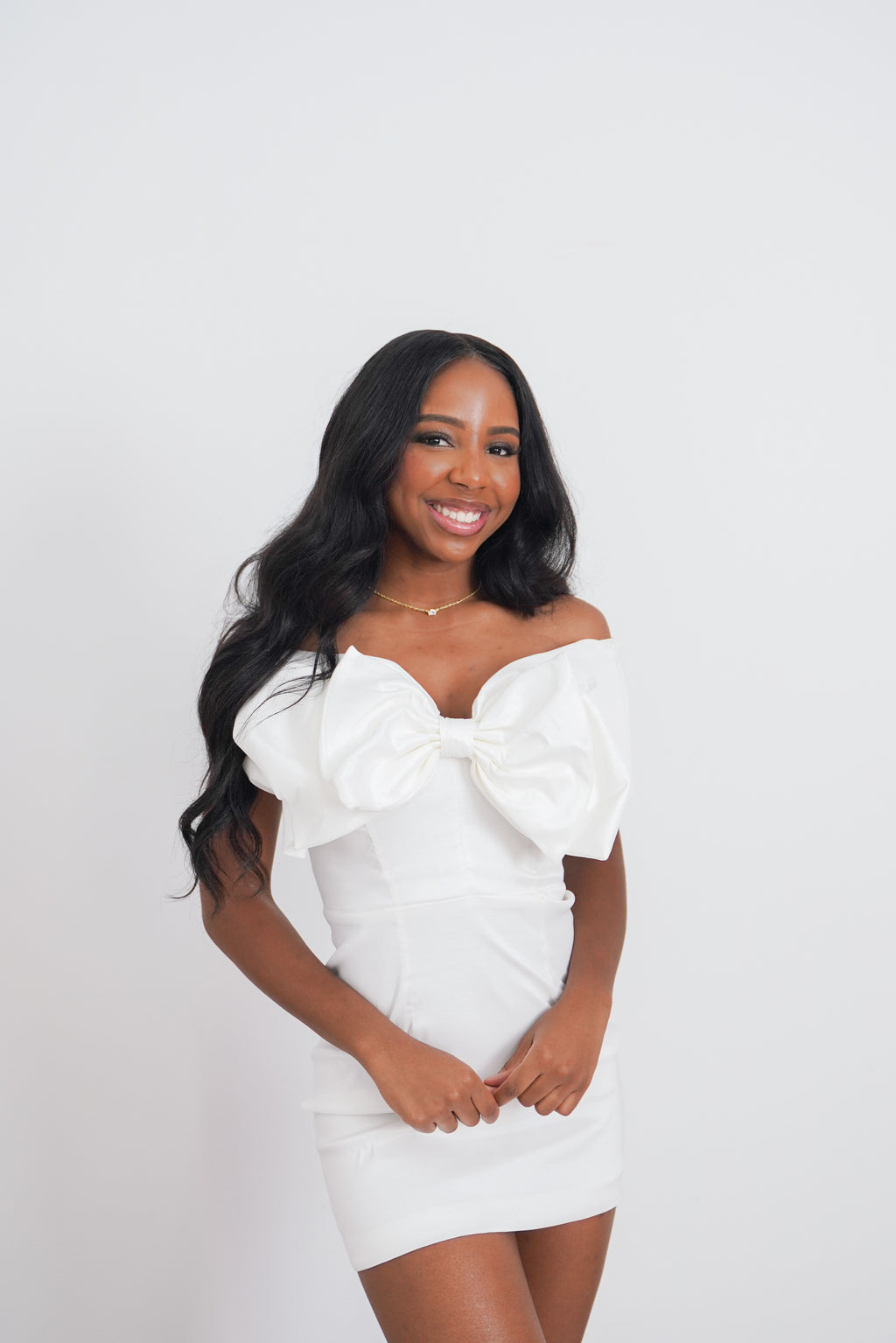 Bardot Off-the-Shoulder Bow Mini