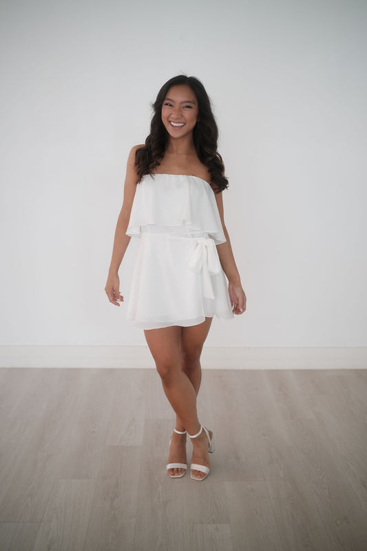 Bella White Strapless Romper