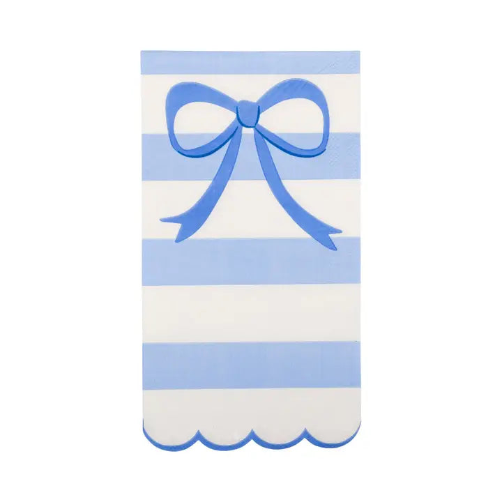 Blue Stripe Bow Scallop Guest Napkin