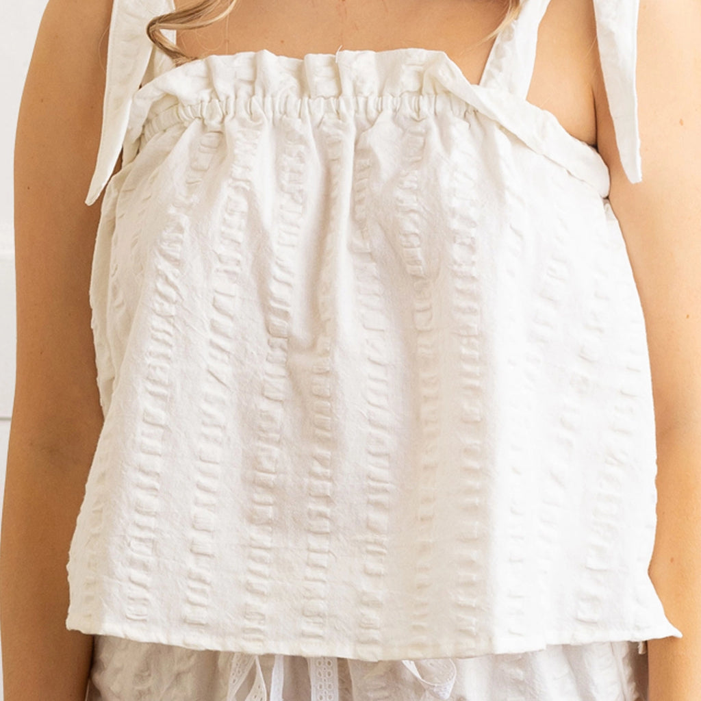 Textured Tie Top Ruffle Set