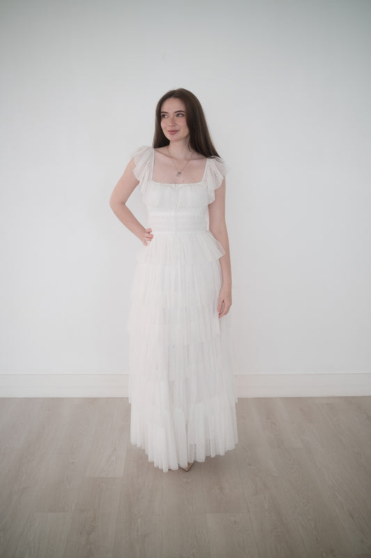 Belle Swiss Dot Tulle Tiered Maxi Dress