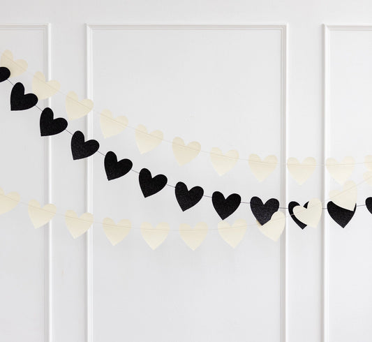 Black and white glitter heart banner