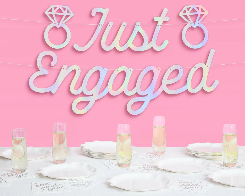Just Engaged Banner - Iridescent Foil Banner