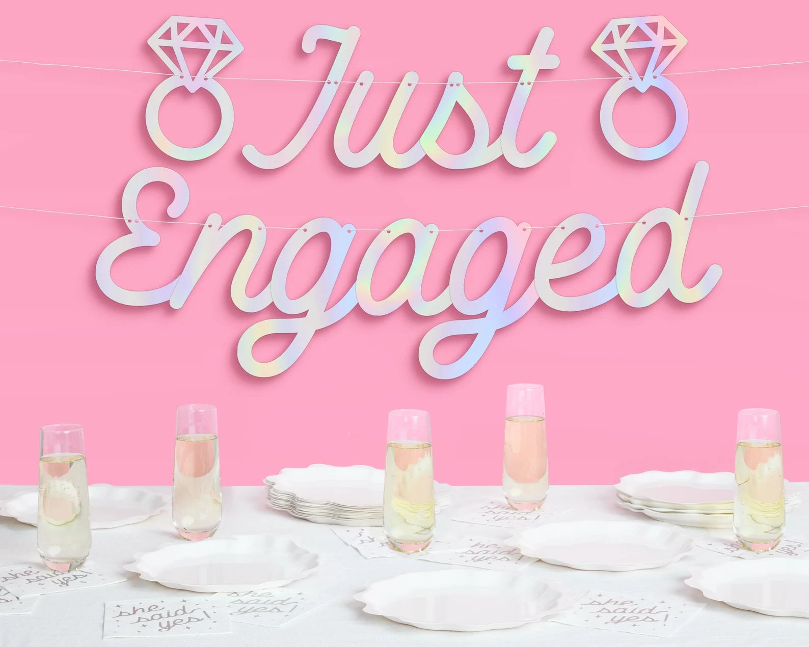 Just Engaged Banner - Iridescent Foil Banner
